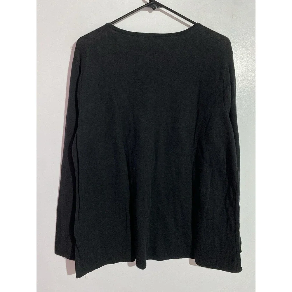 J Jill Sweater Large Black Red Embroidered‎ Floral Boho Cottagecore Feminine